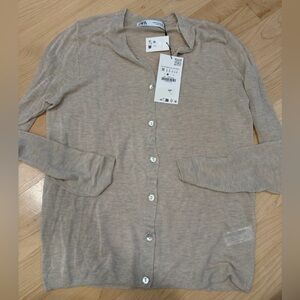 Zara Light Tan Button-Up Cardigan